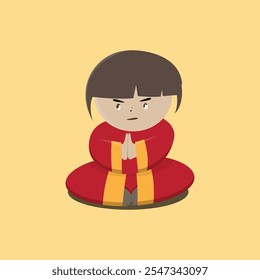 Japanese yoga boy standing on a flow 