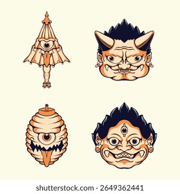 Japanese Yokai mask vector art