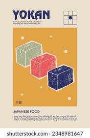 Japanese yokan. Price tag or poster design. Set of vector illustrations. Typography. Engraving style. Labels, cover, t-shirt print, painting.