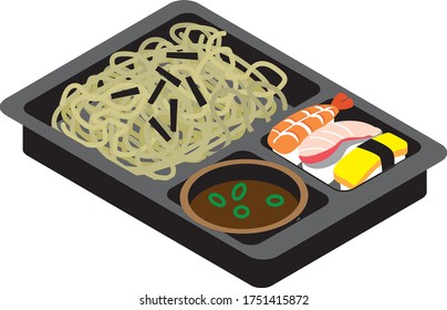 Japanese zaru soba and sushi lunch box