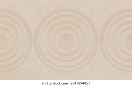 Japanese Zen Garden with concentric circles and parallel lines on brown sand surface background,Sand texture with simple spiritual patterns,Harmony,Meditation,Zen like concept