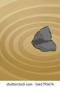 Japanese Zen Garden.rock surrounded by patterned sand.vector illustration
