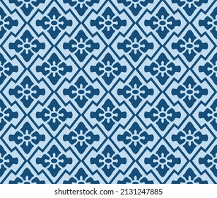 Japanese Zigzag Diamond Flower Vector Seamless Pattern