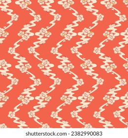 Japanese Zigzag Flower River Flow Vector Seamless Pattern