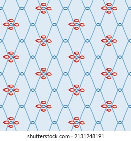 Japanese Zigzag Net Flower Vector Seamless Pattern