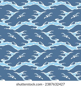 Japanese Zigzag River Wave Vector Seamless Pattern
