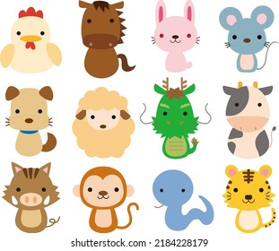 Japanese Zodiac symbols deformed character set 