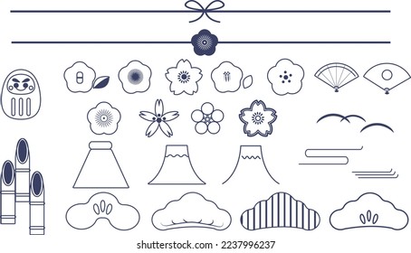 Japanese,botanical illustration icon single color set