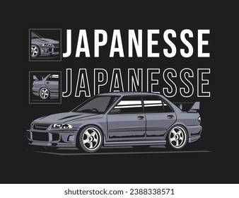 Japaneses car 90s release vector illustration for t-shirt design