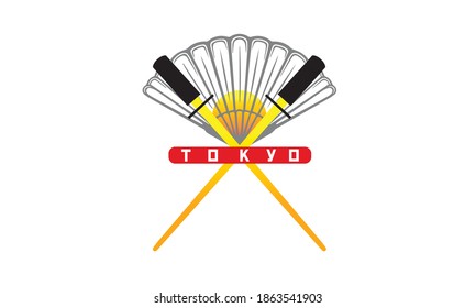 Japaneses Traditional Hand Fan with sun and sword 