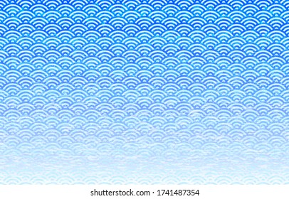 A Japanese-style background with a blur of Aomi wave and Yasuri