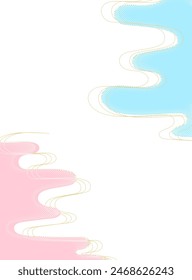 Japanese-style background illustration with clouds, waves, and curves
