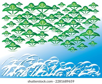 Japanese-style background illustration with the theme of the sound of the sea and pine forests.