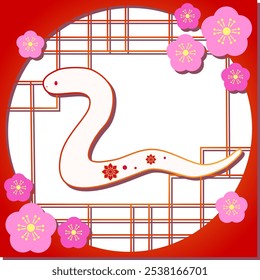 Japanese-style background material of plum blossoms and white snakes