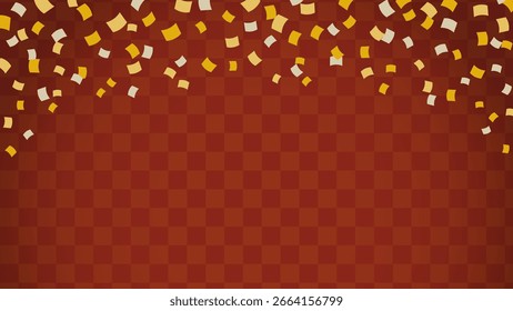 Material de fondo de estilo japonés con patrón a cuadros rojos y confeti dorado
