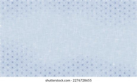 Japanese-style blue background with kasuri-style texture with hemp leaf patterns like clouds above and below. Kasuri is a traditional fabric used for Japanese kimonos. 
Vector illustration.