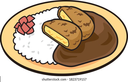 Japanese-style curry rice on a plate (croquette curry)