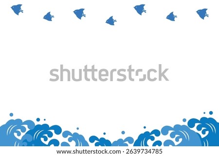 Japanese-style frame illustration of a plover mark and waves