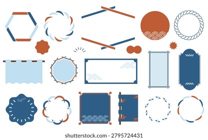Japanese-style frameset. Graphic assets for headers. Vector illustrations on a white background.
