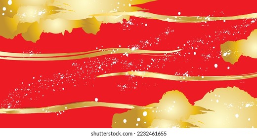 Japanese-style golden clouds and waves that look like they were drawn with a chic paintbrush on a red background
