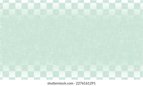 Japanese-style green background with kasuri-style texture with checkered patterns on the top and bottom. Kasuri is a traditional fabric used for Japanese kimonos. 
Vector illustration.