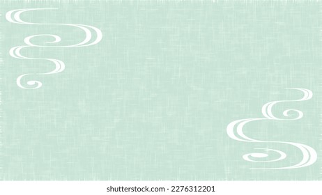 Japanese-style green background with kasuri-style texture with running water pattern. Kasuri is a traditional fabric used for Japanese kimonos. Vector illustration.