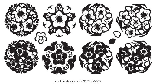 Japanese-style logo mark of cherry blossoms simple set