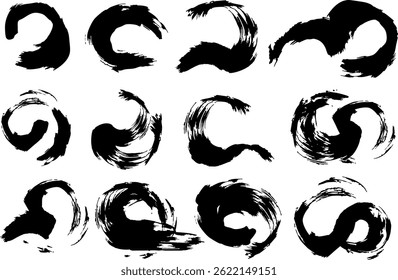 Japans-stijl materiaal: Dynamische borstelgetekende lijn illustratie set, vector set
