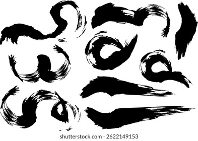 Japans-stijl materiaal: Dynamische borstelgetekende lijn illustratie set, vector set
