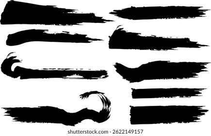 Japans-stijl materiaal: Dynamische borstelgetekende lijn illustratie set, vector set
