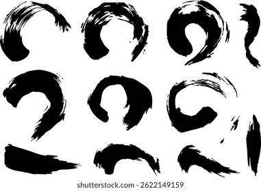 Japans-stijl materiaal: Dynamische borstelgetekende lijn illustratie set, vector set
