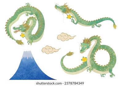 Japanese-style material set for New Year's cards in the Year of the Dragon Translation: Dragon