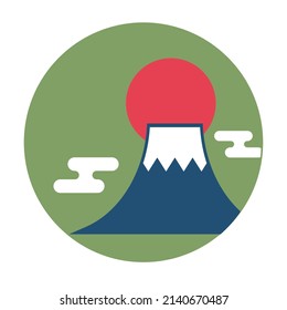 Japanese-style Mount Fuji and sunrise. Vector.