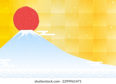 Japanese-style New Year's card for 2024, Mt. Fuji and the first sunrise of the year, gold leaf background - Translation: Happy New Year, thank you again this year.