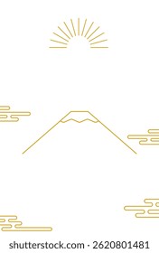 Japanese-style New Year's card for 2026, simple line drawing of Mt. Fuji and the first sunrise of the year - Translation: Thank you again this year.