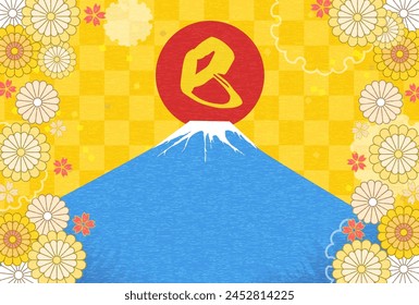 Japanese-style New Year's card for the Year of the Snake 2025, Mt. Fuji and the first sunrise of the year - Translation: Snake.