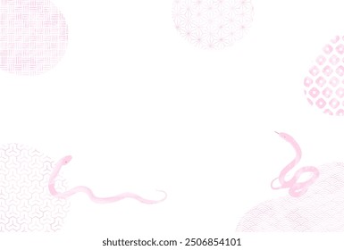 Tarjeta de año Nuevo de estilo japonés para el año de la serpiente 2025, patrón japonés rosa y serpiente de estilo acuarela, Ilustración vectorial