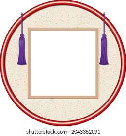 Japanese-style picture frame with a round red frame, colored paper frame