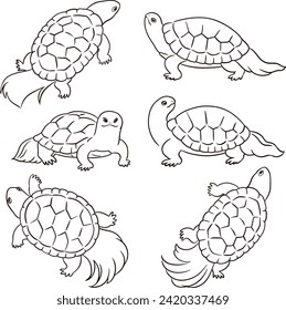 Japanese-style turtle vector illustration set
