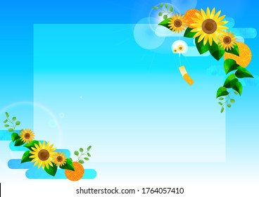 Japanese-sunflower-Frame, blue sky and wind chimes frame