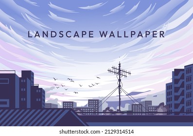 Japanesse Anime Purple view paisajes vectoriales arte