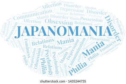 Japanomania word cloud. Type of mania, made with text only.