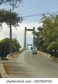 Japan-Palau Friendship Bridge between Koror and Babeldaob in Palau. Sunny day view. Vector image.