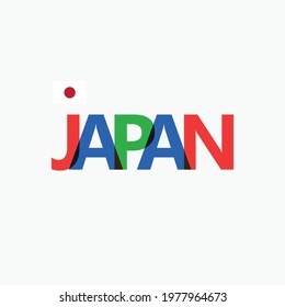 Japan's colorful typography with its national flag. East Asian country typography.