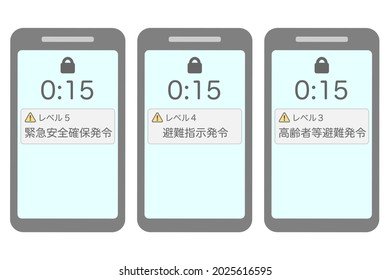 Japan's evacuation alert level applied from May 2021. Translation: level. Emergency Safety Assurance. Evacuation instructions. Evacuation of the elderly.