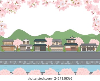 Japan's old townscape vector illustration.
spring scenery with cherry blossoms blooming.