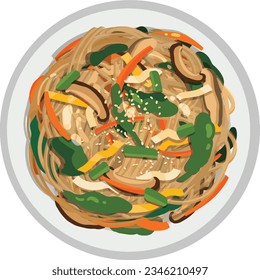 Japchae Korean glass noodle stir fry illustration vector