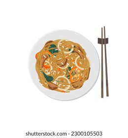 Japchae Korean Noodles vector illustration logo