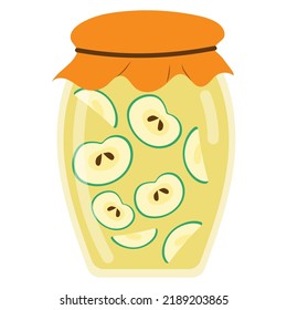 Jar with apple compote in cartoon style, vector isolated on a white background.