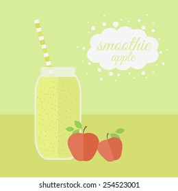 Jar with apple smoothie on a table. Vector illustration